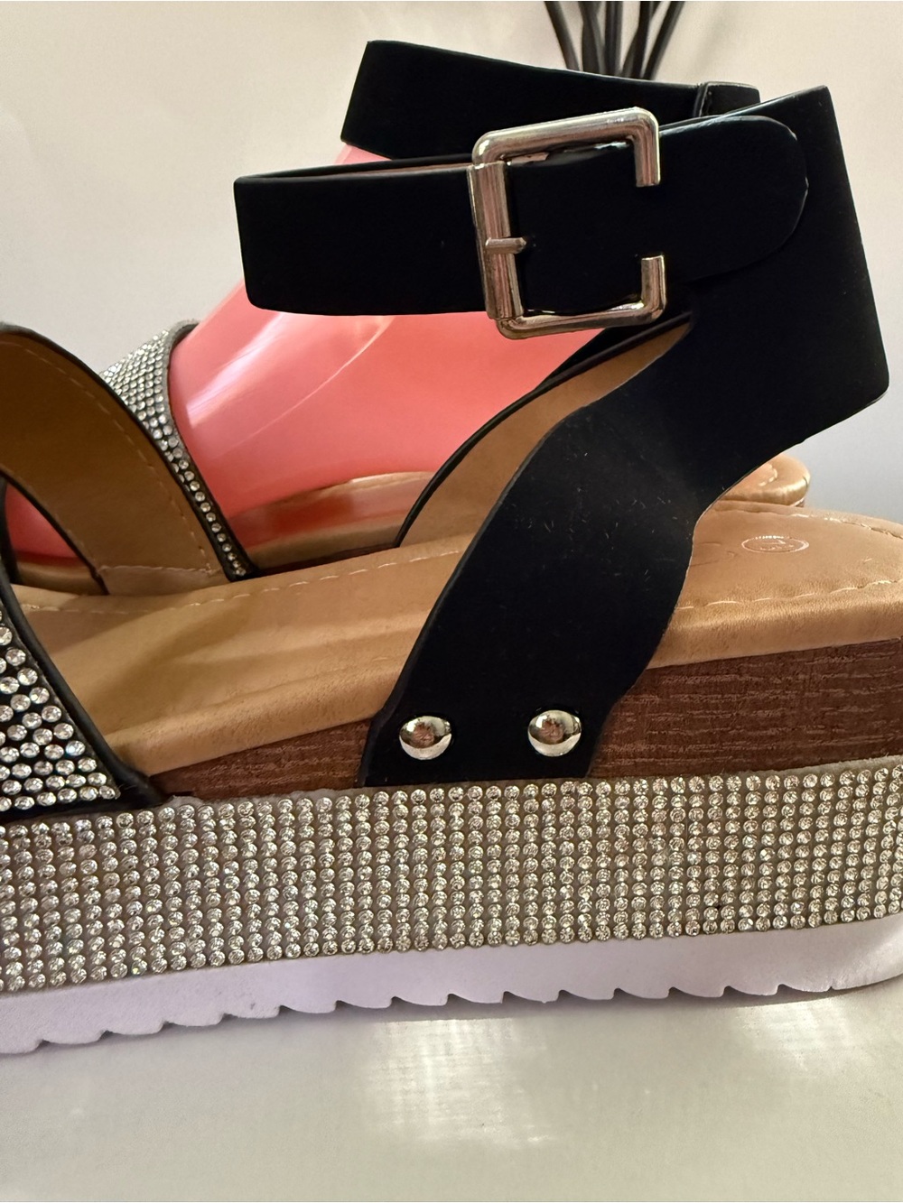 Forever 21 Black Rhinestone Platform Sandals